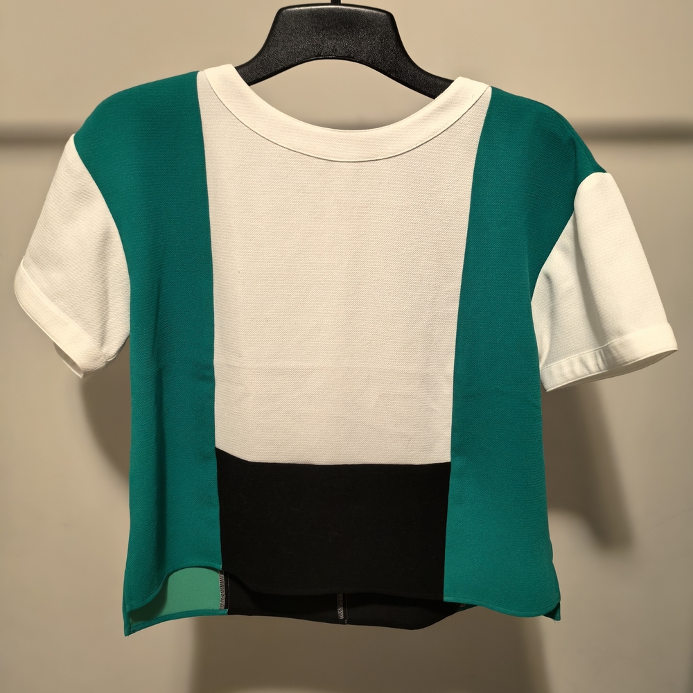 Calvin Klein White, Teal & Black Colorblock Short Sleeve Top